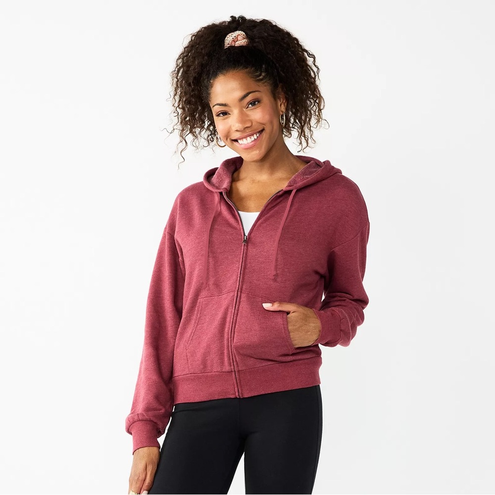 Women's Burgundy Cozy Fleece Lines XL Zip-Up Hoodie by SO